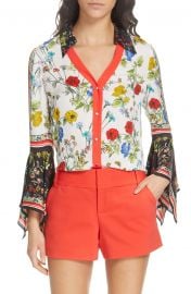 Alice   Olivia Randa Pattern Mix Trumpet Sleeve Blouse   Nordstrom at Nordstrom